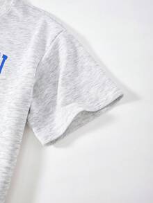 JNSQ Tween Boys 2pcs Set: Loose Fit Crew Neck Graphic Letter Print Short Sleeve Sweatshirt Top And Relaxed Fit Shorts, Suitable For Spring/Summer Outdoor Activities, Casual, Vacation, Streetwear - Light Grey - View 4