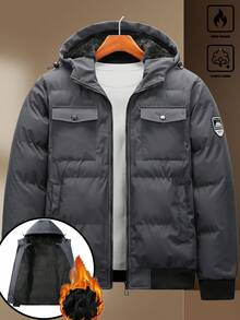 Manfinity Homme Men's Regular Hooded Quilted Jacket, Casual Multi-Pocket Design Padded Coat, Loose Fit, Versatile For Business, Streetwear, Black, Autumn/Winter Men Jacket Winter Grey Jackets Cropped Men Jacket Streetwear Jacket Mens Outerwear Old Money,Daily Leisure, Weekend Trips, Outdoor Activities, Travel Expeditions, Relaxed Work Environments Or Semi-Formal Occasions,Boyfriend/Husband Gift, Anniversary Gift - Dark Grey - View 3