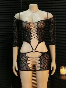 1 pieza Vestido sexy de mujer con hombros descubiertos y calado