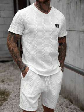 EGENSIO طقم تي شيرت وشورت قصير الأكمام من قماش ذو ملمس متموج للرجال