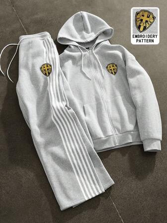 Aesthetic Post 男士拉链连帽衫和条纹运动裤套装，秋冬服装