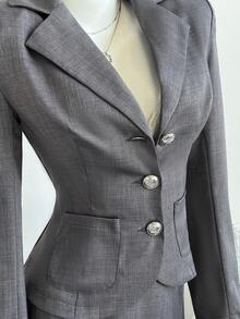 Elamini Women's Casual & Commute Minimalist Suit Set - Grey - View 4