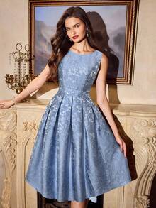 xheVintamour Vestido de graduación de mujer elegante de jacquard vintage, vestido de invitada de boda, atuendo de vacaciones para mujer, vestidos de graduación elegantes y formales para mujerxhe - Azul - Ver 4