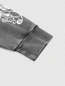 ROMWE MEN Goth Áo thun nam cổ tròn tay dài in chữ và chữ thập - Nhiều màu - Xem 4