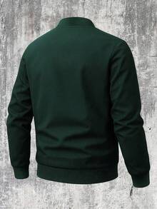 Manfinity Homme Plus Size Men's Casual Lightweight Solid Color Jacket, Summer - Dark Green - View 2