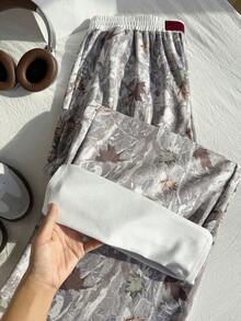 Comfortcana Quần dài cạp cao họa tiết lá mùa thu cổ điển cỡ lớn, phù hợp cho mùa xuân và mùa thu - Xám - Xem 5