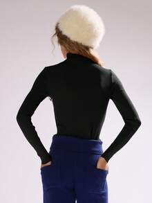 MUSERA High Neck ' Ski Club' Knitted Stripe Fitted Jumper Autumn Fall Winter Ski Vacation  Lounge Holidays Sweater - Black - View 4