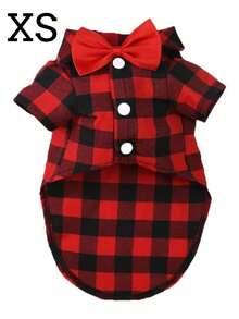 1 pieza Camisa con patrón de cuadrícula adecuada para gatos y perros en primavera y verano - Rojo - Ver 8