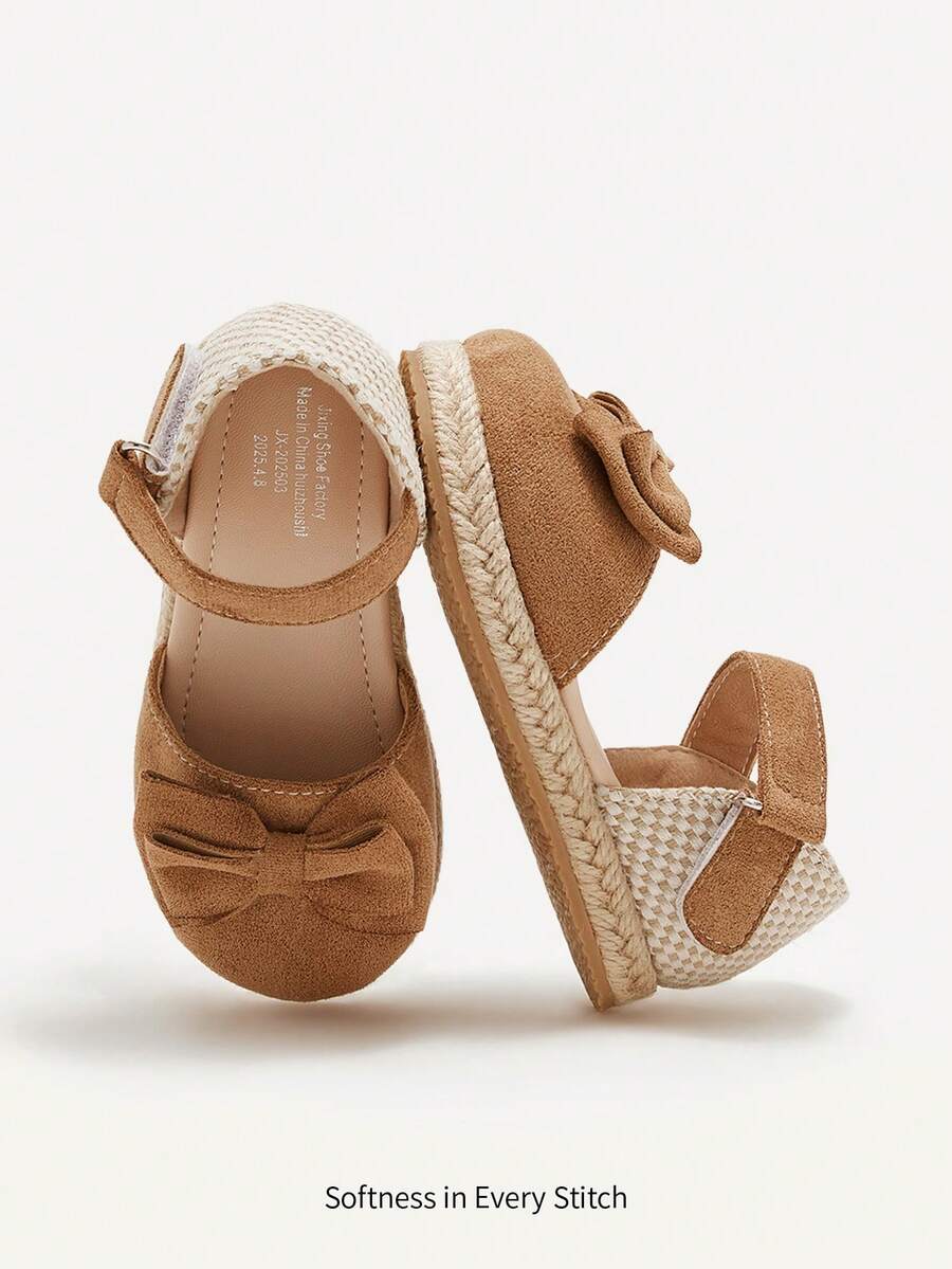 Cozy Pixies 1 Pair Summer Cute Toddler Girls Brown Bow All-Match Casual Fashion Versatile Hook And Loop Soft Bottom Closed Toe Infant Flat Sandals - Brown - View 1