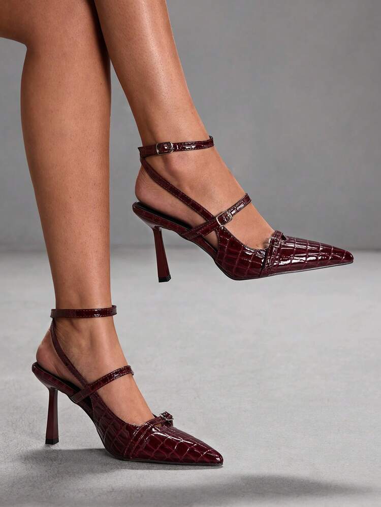 CUCCOO SZL Women's Back Strap Bow Decor Lolita Style High Heel Pumps, Burgundy For Christmas