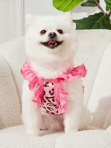 PETSIN 1pc Pet Cat/Dog Velvet Leopard Print Knitted Stretchy Cute Cap Sleeve Ruffled Dog Vest - Multicolor - View 3