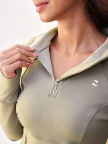 OutZeal Women Soft Warm Fleece Front Half-Zip Thumb Hole Outdoor Sweatshirt Winter Fall Hiking Camping - Khaki - View 7