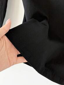 SHEIN BASICS Áo thun dài tay hở vai màu đen, 95% cotton, đơn giản, tối giản, đa năng, ôm vừa vặn, có nơ nhỏ dành cho nữ, phù hợp cho mùa thu/đông, cổ điển, thanh lịch, gợi cảm, dễ thương, thời trang đường phố, cổ điển, trở lại trường học - màu đen - Xem 5