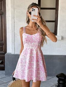 Pariaura Floral Print Sleeveless Casual Vacation Dress - Pink - View 7