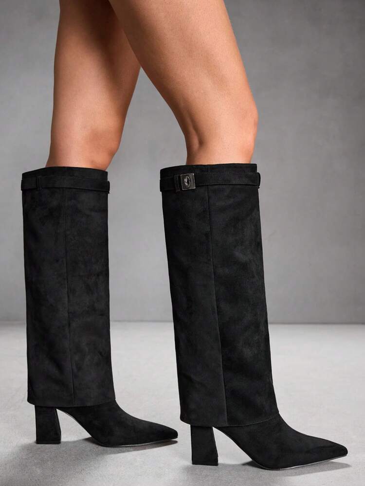 CUCCOO SZL Women's Pointed Toe Buckle Design Everyday Versatile Fashion Over-The-Knee Boots For Christmas