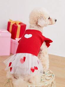 PETSIN Valentine's Day Big Red Love Mesh Princess Skirt Pet Skirt - Red and White - View 2