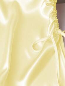 GlowEve CURVE Woven Satin Drawstring Fitted Crew Neck Shirt - Yellow - View 5
