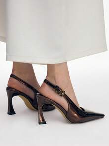 Mnmlis 女士优雅尖头搭扣高跟鞋，适合通勤 - 鏽棕色 - 查看 1