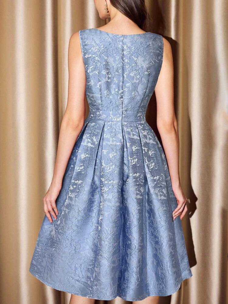 xheVintamour Vestido de graduación de mujer elegante de jacquard vintage, vestido de invitada de boda, atuendo de vacaciones para mujer, vestidos de graduación elegantes y formales para mujerxhe - Azul - Añade 6