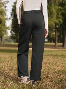 In My Nature Black Long Cargo Outdoor Pants For Women Woven Fabric Plain With Zipper - Black - View 7