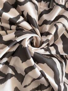 Florisole Women's Chiffon Zebra Print Dress With Ruffled Hem, Pleated Waist, Gathered Neckline, Tie Hem, And Spliced ​​Long Sleeves. New Year Dress Elegant Dresses For Women Women's New Year's Eve Dresses - Black and White - View 8