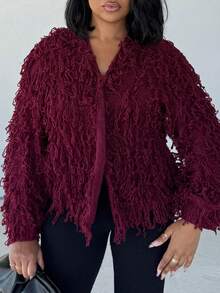 Alexandranx Solid Color Simple Stylish Cardigan For Women, Suitable For Spring And Autumn Fall Winter Cloth For Women - Burgundy - View 3