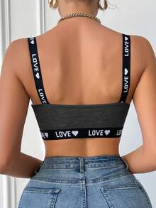 EasyFave 女士舒适日常情书提花文胸 - 深灰色 - 查看 2