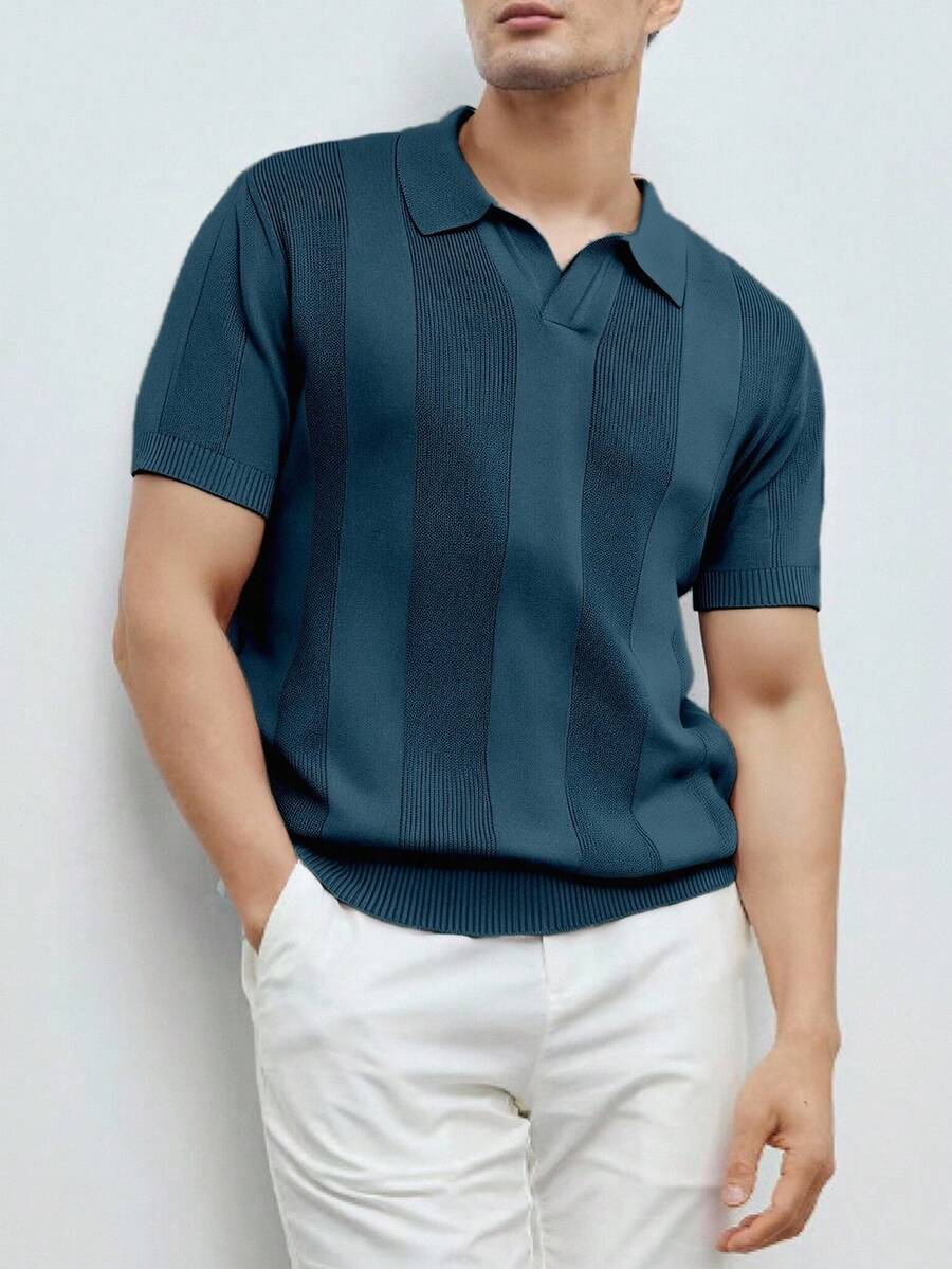 Manfinity Homme Men's Short Sleeve Half-Zip Casual Business Everyday Knit Top Men Polo Shirt Blue Tops For Men Men Knit Shirt Summer Wear For Men Men Knitted Polo - Multicolor - View 1