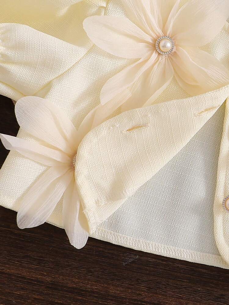 SHEIN جاكيت قصيرة بأكمام منتفخة للبنات الصغيرات باللون المشمشي مزينة بزهرة مشمشية ثلاثية الأبعاد وأزرار زائفة من اللؤلؤ، مقترنة بفستان بلا أكمام مع سحاب خفي في الظهر، أنيق وجذاب ومناسب للاستخدام اليومي والتنقل والحفلات - لون مشمشي - مشاهدة 8