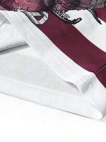 ROMWE MEN Street Life Men's Retro Virgin Mary Striped English Graphic Print Street Style Pullover Pullover Sweatshirt - Multicolor - View 3