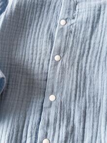 Playful Pals 新生儿V领开裆100%纯棉双层褶皱面料长袖连体衣，带裤脚收口 - 彩色 - 查看 4