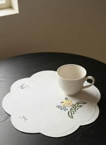 Cirelle 1pc/Multi-Pack White Embroidered Vintage American Style Fabric Coasters, Vase Mats, Decorative Mats, Floral, Minimalist, Practical For Daily Use, Parties, Holidays - White - View 2