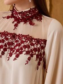 SHEIN Najma Váy đầm phong cách Ả Rập trẻ trung thời trang cổ điển lãng mạn phối màu trang trí chắp vá dành cho nữ - Màu be - Xem 7