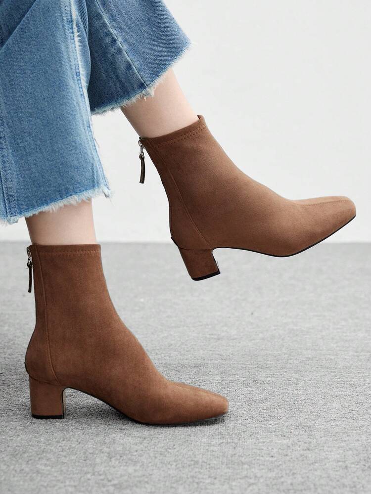 CUCCOO BIZCHIC Women's Fashionable Solid Color Pointed Toe High Heel Ankle Boots With Back Zipper For Christmas
