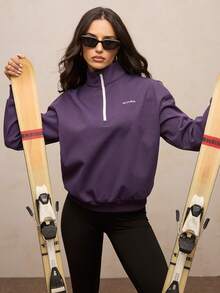 Activina 女士高领落肩长袖宽松半拉链时尚百搭卫衣 - Bold Plum - 查看 1