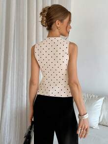 Siren Gaze 女士时尚度假休闲波点印花无袖衬衫 - 卡其色 - 查看 7