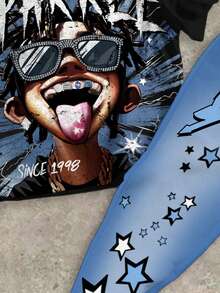 SHEIN Bộ 2 quần ống loe in họa tiết ngôi sao thời trang cổ điển cho bé trai tuổi teen, áo phông in họa tiết văn hóa graffiti đường phố, quần ống loe in họa tiết ngôi sao ombre, phù hợp cho mùa xuân/hè, thời trang đường phố - Nhiều màu - Xem 4