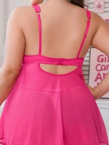 SHEIN 2件套女士性感网纱吊带连衣裙，带蝴蝶结装饰 - 玫紅色 - 查看 7
