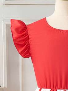 心形图案蝴蝶结后背短袖女童连衣裙 - 彩色 - 查看 6