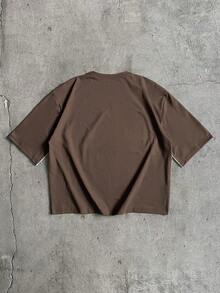 AXEPEAK 男士撞色印花圆领短袖T恤 - 棕色 - 查看 2