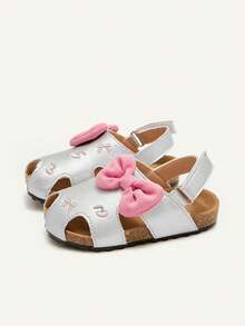Cozy Pixies 1 Pair Silver Princess Style Cute Fashion Versatile Bow Embroidered Baby Girl Flat Sandals - Silver - View 5