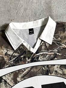 AXEPEAK Men's Casual Commuting Polo Shirt With Numeric & Branch Print, Short Sleeve - White - View 4