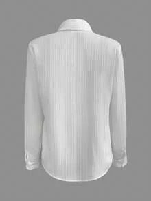 Selamara Camisa de manga larga con cuello y rayas verticales blancas con bolsillos dobles - Blanco - Ver 2
