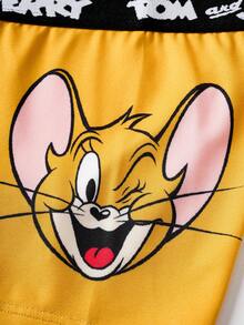 TOM & JERRY X SHEIN Tween Boy 2pcs Cute Cartoon Graphic Contrast Letter Tape Waist Comfortable Trunks - Black - View 8