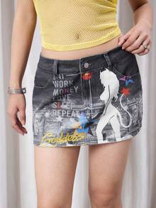 Y2Kool Maria Clara Maia Váy denim nữ mùa đông, thích hợp cho tiệc Giáng sinh, Năm mới, Ngày Valentine, phong cách Hot Girl Y2K Millennial, in hình chân dung, khẩu hiệu, có túi, kiểu dáng thường ngày, thích hợp cho sinh nhật hoặc lễ hội Carnival. - Nhiều màu - Xem 5