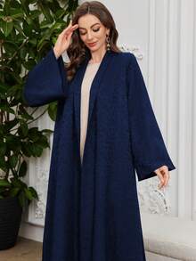 Al Najma Elegant Solid Color Jacquard Texture Flare Sleeve Wide Lapel Robe Abayas - Royal Blue - View 6