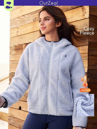 OutZeal 女士冬季保暖户外抓绒圣诞套装长袖露营徒步拉链外套带口袋