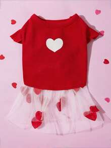 PETSIN Valentine's Day Big Red Love Mesh Princess Skirt Pet Skirt - Red and White - View 6