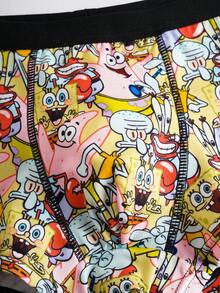 SpongeBob SquarePants | SHEIN Tween Boy 2pcs Soft Breathable Cute Cartoon Pattern Trunks - Yellow - View 6