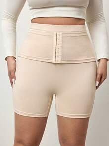 Enliva Plus Size Women High Elasticity Waist Shaping Slim Fit Shorts, Tummy Control Slim Fit Leggings, For Apple & Rounded Body Shape - Apricot - View 5